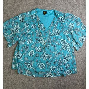 JM Collection Lined Blouse with Necklace. Turquoise. 2X